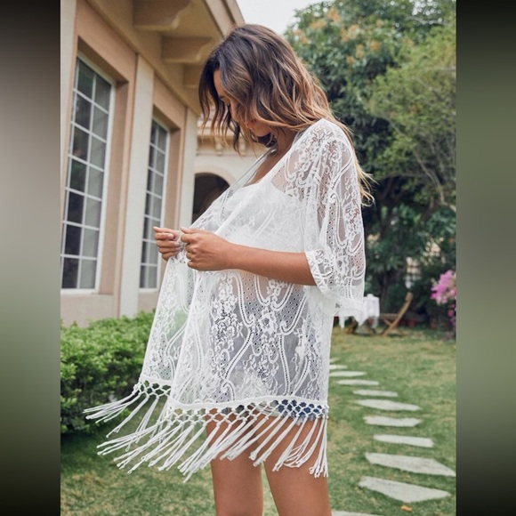 NWT Lace Fringe Kimono - Picture 4 of 9